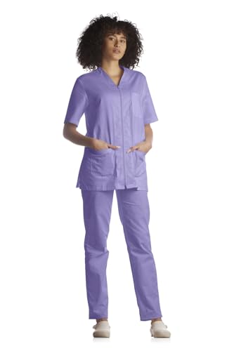 Tecno Hospital Uniforme completo para hospital con casaca y pantalón, talla S, estética para enfermeras, médicos, unisex con cremallera, Glicine, L
