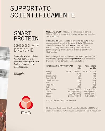 PhD Nutrition Smart Proteine in polvere 510g Brownie al cioccolato - 19g di proteine, Shake proteico con pochi zuccheri e ipocalorico, Proteine per cucinare - 4