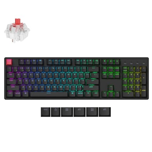 Keychron K10 QMK Wireless Mechanical Keyboard, Full Size 104 Keys Gaming Keyboard with Aluminum Frame, Pre-lubed Super Red Switch with RGB Backlits for Mac Windows