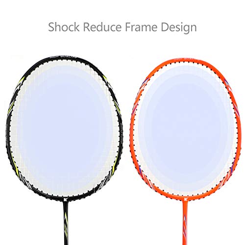KEVENZ Badminton Racket Set, 2 Carbon Fiber Badminton Racquet, 3 Goose Feather Badminton Birdie, 2 Racket Grip and 1 Carring Bag (Black & Orange) - Thumbnail 5