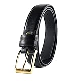Men's Handmade Genuine Leather Belt, Dress Suit Black Belt Gold, 1.2 inch wide, HoffeBelts Black...