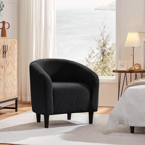 Image of Yaheetech Sherpa Accent Chairs, Compact Furry Barrel Chairs with a Curved Silhouette for Small Spaces, Living Room, Bedroom, Black