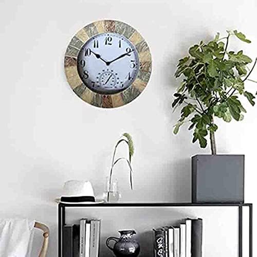 14 Inch Garden Clocks with Thermometer and Hygrometer Outdoor Retro Wall Clock Battery Operated Non Ticking Decorative Clocks
