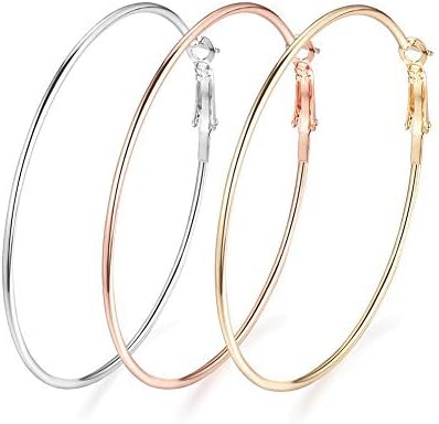 3 Pairs Lightweight Hoop Earrings 60mm Stainless Steel Hypoallergenic,Suitable for Women