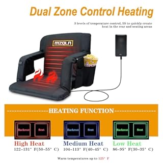 MZQLN Double Heated Stadium Bleacher Seat, 21 Inche Folding Bleacher Cushion with 10000mAh Portable Power, 3 Levels of Heat, 6 Reclining Positions for Indoor Stadiums, Baseball Stadiums