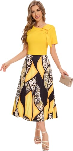 Image of shengfan Women's Casual A Line Swing Summer Dress Formal Short Sleeve Round Neck Wrap Evening Party Dresses