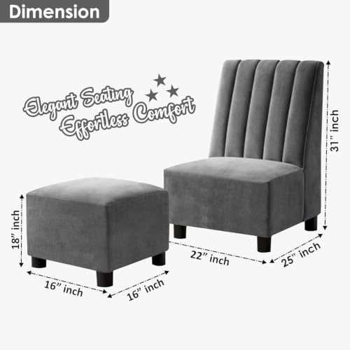 Image of Rosebell Sofa Set with Ottoman Combo 1 Seater Sofa Set with Matching Footrest for Living Room & Bedroom-Office - Grey