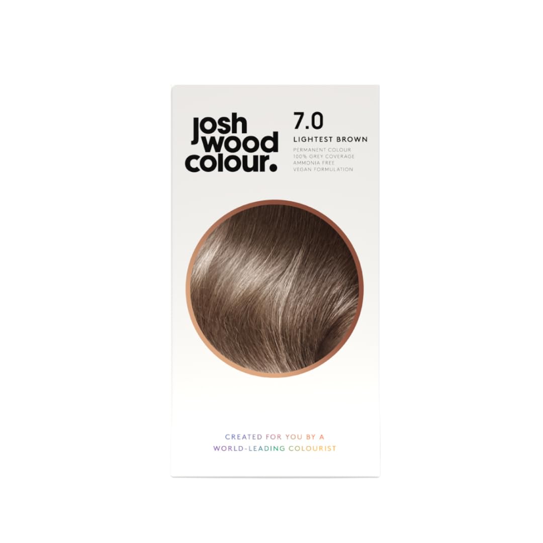 Josh Wood Colour - Ammonia-Free Hair Dye - Permanent Hair Colour with 100% Grey Coverage - Vegan Friendly, Natural-Looking Results, Shiny & Hydrated Hair | 7.0 (Lightest Brown)
