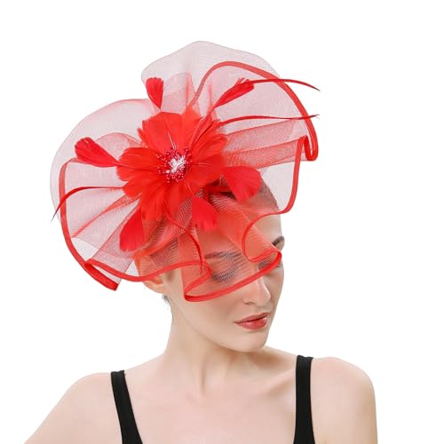 Sombrero fascinador con pluma y flor para mujer miniatura 2
