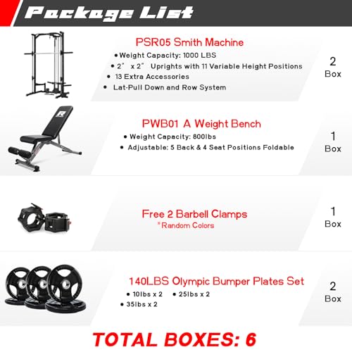 Image of RitFit Smith Machine Power Rack with LAT-Pull Down System, Landmine, Barbell Bar, Plate Storage Pegs and More Training Attachment