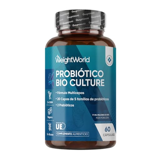 Probióticos y Prebióticos Intestinales 77 Mil Millones de UFC - 20 Cepas Bacterianas con Lactobacillus Salivarius, Lactobacillus Rhamnosus, Bifidobacterium e Inulina Orgánica, 60 Cápsulas