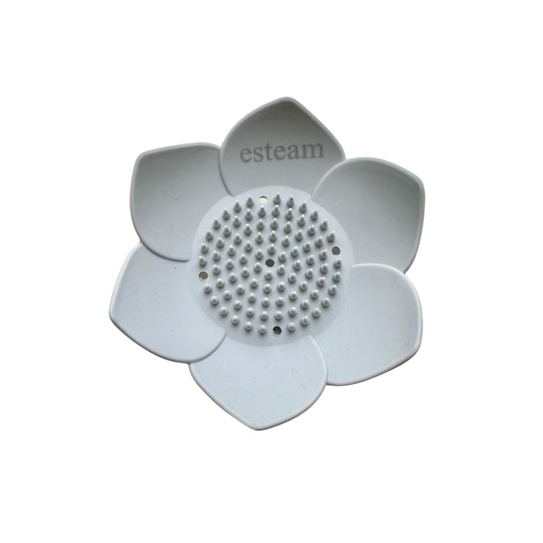 ESTEAM Lotus Flower Shower Steamer Holder – Non-Slip Soap Dish Tray for Bathroom – Silicone Spa Accessory – Stylish Shower Shelf for Steamers or Soap (Grey)