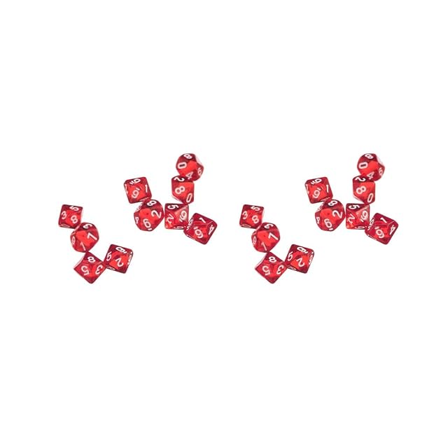 Juego de 2 dados de gemas D10 de diez caras para juegos de rol, 10 dados rojos