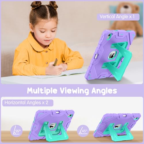 Image of Fintie Kids Friendly Case for iPad (A16) 11th Generation 11 Inch (2025), iPad 10th Generation 10.9 Inch (2022), Fully-Body Rugged Heavy Duty Shockproof Protective Case with Kickstand, Purple /Green