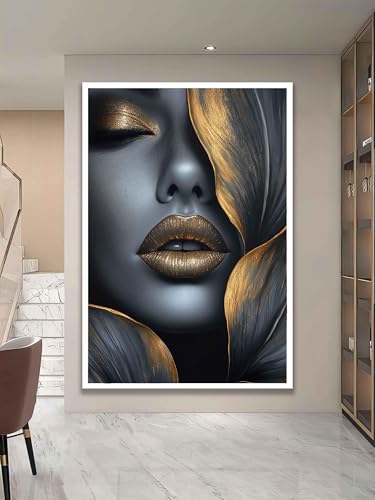 Tableau sur toile portrait abstrait dorure chic 80x120cm - 4