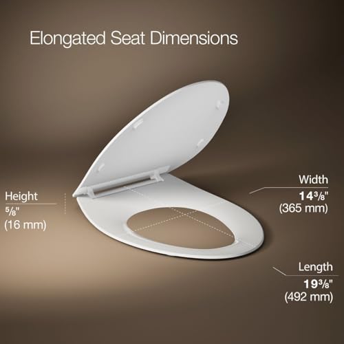 KOHLER K-30780-0 Carbyne Quiet-Close Elongated Toilet Seat Soft Close with Grip Tight Bumpers, Thermoset Plastic, White