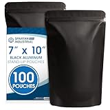 Spartan Industrial 7' X 10' Matte Black Stand-Up Pouches - 100 Count Smell-Proof Mylar Bags for Food Storage With Heat Sealable Opening and Resealable Zipper