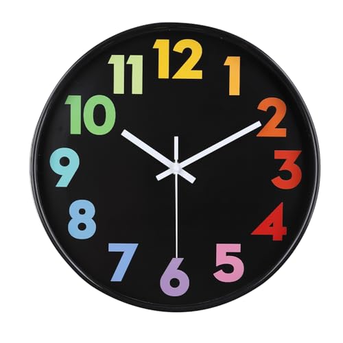 12 Inch Wall Clock for Kids Non Ticking Battery Operated Toddler Teaching Clock Silent Colorful Time Decorative Round Clock for Bedroom, Nursery Room,...