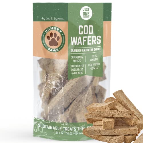 Hungry Paws Cod Fish Wafer Single Ingredient Dog Treat - The Perfect Single Ingredient Omega-3 Rich Snack Dog Food for a Healthy and Active Lifestyle