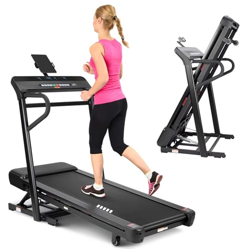 Image of Foldable Treadmill, 350Lbs Weight Capacity Heavy Duty Running Treadmill with Large Running Belt, Up & Down Hill Training Mode, Space Saver Design for Home Fitness