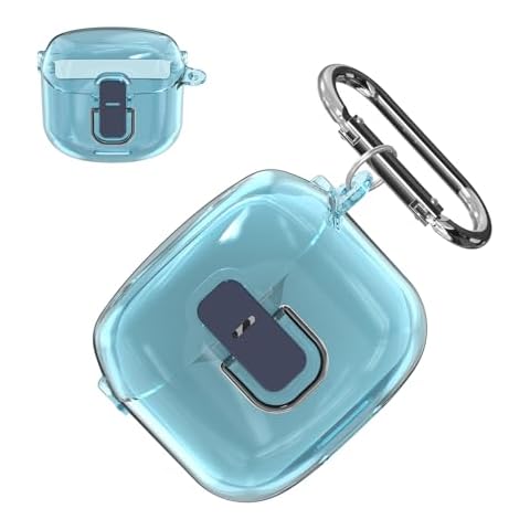 POZCIS for JBL Tune Flex Case Cover, Hard PC Clear Shell Protective Earbuds Case, Only Compatible with JBL Tune Flex, Headphones Case with Carabiner Accessories Set（Clear Blue） Cover