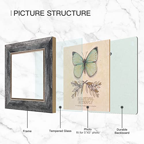Xuanluo 5X5 Picture Frames Set Of 4 Rustic Retro Photo Frame With Tempered Glass Wall Mount And Tabletop Display Family Friends Wedding Gift #TOP2