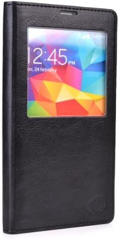 Kroo Slim Folio Flip Case for Samsung Galaxy S5 with Window - Non-Retail Packaging - Black