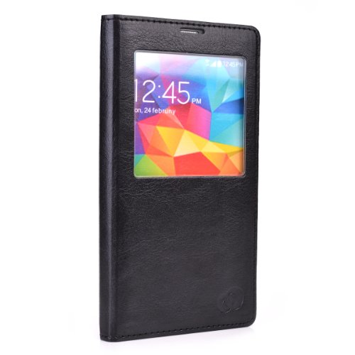 Kroo Slim Folio Flip Case For Samsung Galaxy S5 With Window - Non-Retail Packaging - Black #TOP4