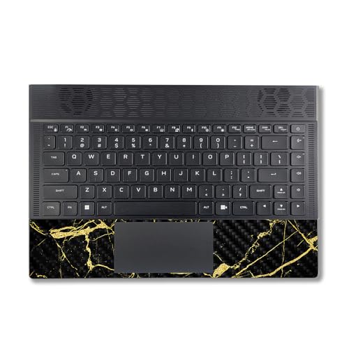 Image of MightySkins Carbon Fiber Skin Compatible with Alienware X14 R2 (2023) Full Wrap Kit - Black Gold Marble | Protective, Durable Textured Carbon Fiber Finish | Easy to Apply | Made in The USA