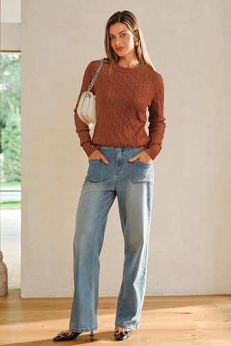 Image of Arach&Cloz Women's Wool Blend Classic Crew Neck Casual Fall Sweaters