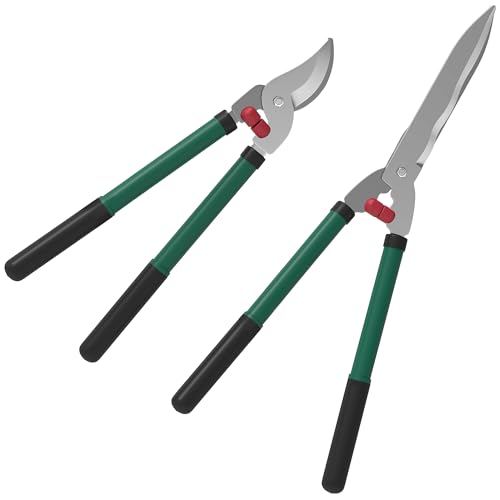 Outsunny Gartenschere Set 2-teilig 51 cm Gartenschere zum Schneiden von Hecken und Ästen, Messerlänge 40 cm Astschere mit antihaftbeschichtete Metallklingen