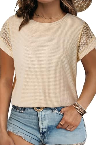Image of Eytino Plus Size Tops for Women Waffle Knit T-Shirts Round Neck Short Sleeve Casual Loose Basic Tee Blouses(1X-5X)
