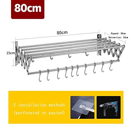 Cintre pliant suspendu et rack de serviette mural extensible de 80 cm