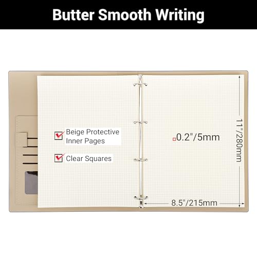 Yarorm Ring Binder Notebook A4, Squared Paper Notebook A4-21.5x28cm PU Leather Notepad, 100g/m² Refillable Grid 5mm Notebook - Image 3