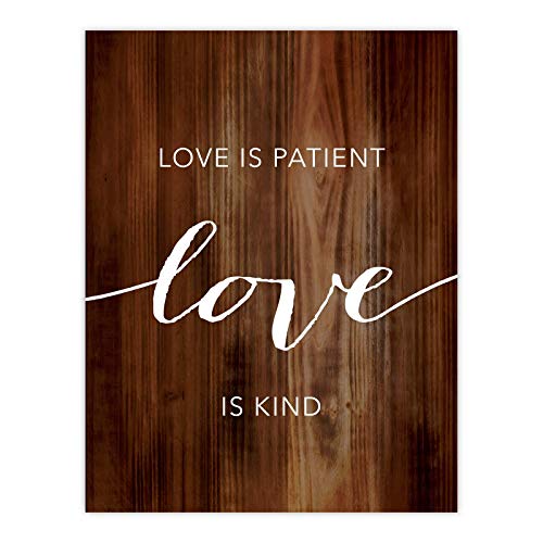 Andaz Press Christian Bible Verses 8.5x11-inch Wood Poster, Love is patient, love is kind. 1 Corinthians 13:4, 1-Pack, Religious Christmas Birthday Gift for Him Her