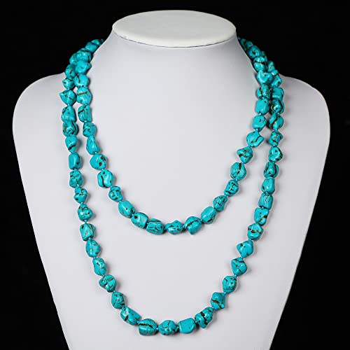 COLORFUL BLING Handmade Turquoise Beaded Strand Endless Necklace Long Knotted Stone Multi-Strand Layer Necklaces Simulated Collar Western Necklace Vintage Jewelry2