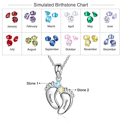Lam Hub Fong Personalized Mother\'s Day Gifts for Mom Necklace with 1-6 Baby Feet Birthstone Necklace for New Mom Engrave Name Necklace for Mother Family (2 Feet) - Thumbnail 2