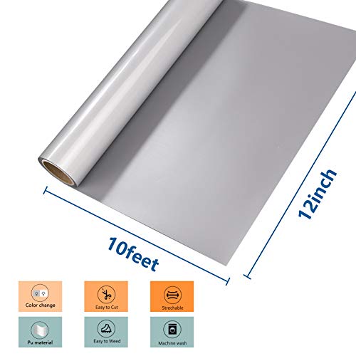 Htvront Reflective Heat Transfer Vinyl Htv Roll: 12"X10' Silver Iron On Vinyl Roll For T-Shirt (Light Grey) #TOP1