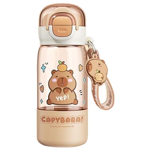 Huraoerrrr Bouteille d'eau Capybara avec Paille, 420 ML de gobelet de consommation Portable la Chaleur à la Chaleur avec Couvercle et Porte-clés pour Les Filles pour Enfants