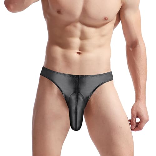 Hedmy Men's Latex Panties Enhancer Bulge Pouch Underwear Shiny Metallic Thong Bikini Briefs G-String4