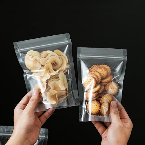 Image of 50 Pcs Resealable Packaging Bags, clear stand up food pouch bags with resealable lock seal zipper for Packaging Products,Nuts,Snack,Tea,Spices,Pet Food and Soaps (5.9x8.7inch)