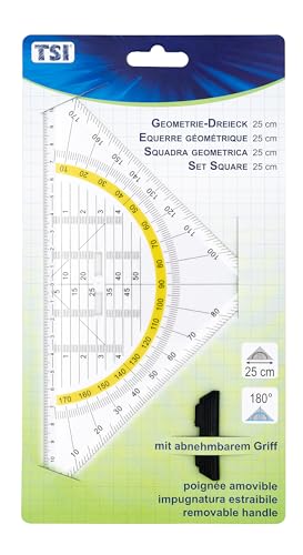 TSI Equerre géométrique avec poignée amovible 25 cm, transparent, N° d'art. 46322