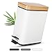 Produktbild 5L Kosmetikeimer, Badezimmer Mülleimer mit Bambus Deckel, Schlanker Kleiner Mülleimer mit Softclose Absenkautomatik und herausnehmbaren Inneneimer für Badezimmer, Schlafzimmer, Büro (Weiß)