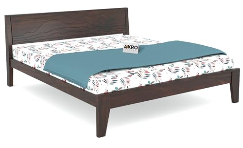 Image of Sheesham Wood King Size Bed Without Storage Solid Wood Cot Palang Furniture Wooden Double Bed for Bedroom Living Room (Walnut Finish)