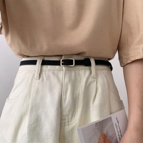 Trend Casual Luxury Design Retro Thin Belts Pin Buckle Waistband Jeans Waist Belt PU Leather Belt(black)