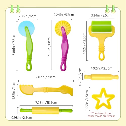 Dough Tools Set for Kids Ages 2-4, 25pc Creative Play Accessories with Molds and Cutters, Non-Toxic Modeling Clay Toys for Toddlers Sensory Activities - Thumbnail 7
