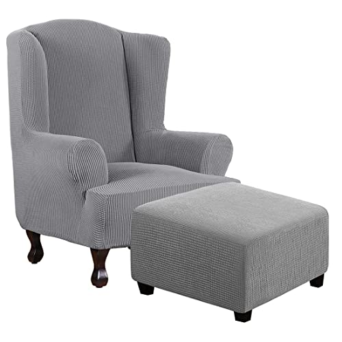H.VERSAILTEX 1 Piece Wing Chair Covers Bundles Square Ottoman Slipcovers, Dove