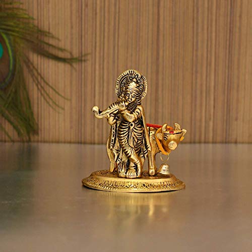 Collectible India Lord Cow Krishna Idol Statue murti Krishan with Kamdhenu Hindu God Religious Showpiece (Set of 25)