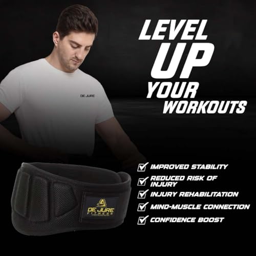 Image of De Jure Fitness Weightlifting Belt for Men & Women | Adjustable Lumbar Support Gym Belt for Lifting | Heavy Duty Back Support for Deadlifts, Squats, CrossFit | Hook & Loop Strap | Size S Black