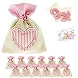 Contenu : vous recevrez 12 sachets pour dragées ; 12 sachets de 5 dragées au goût chocolat recouvertes de patine de sucre de couleur rose de haute qualité et 12 cartes à personnaliser à l'intérieur